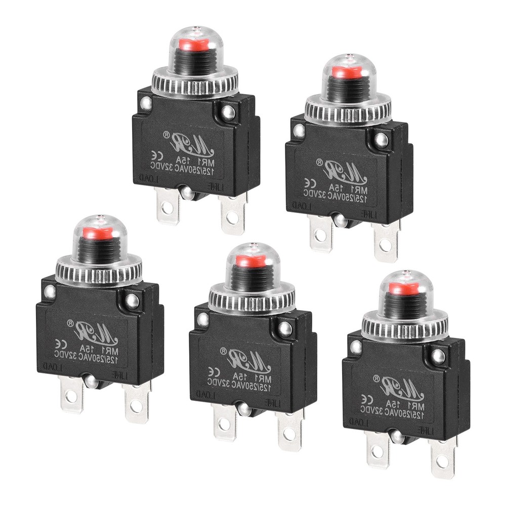 5pcs Circuit Overload Protector 15A AC125/250V DC32V Push Button Thermal
