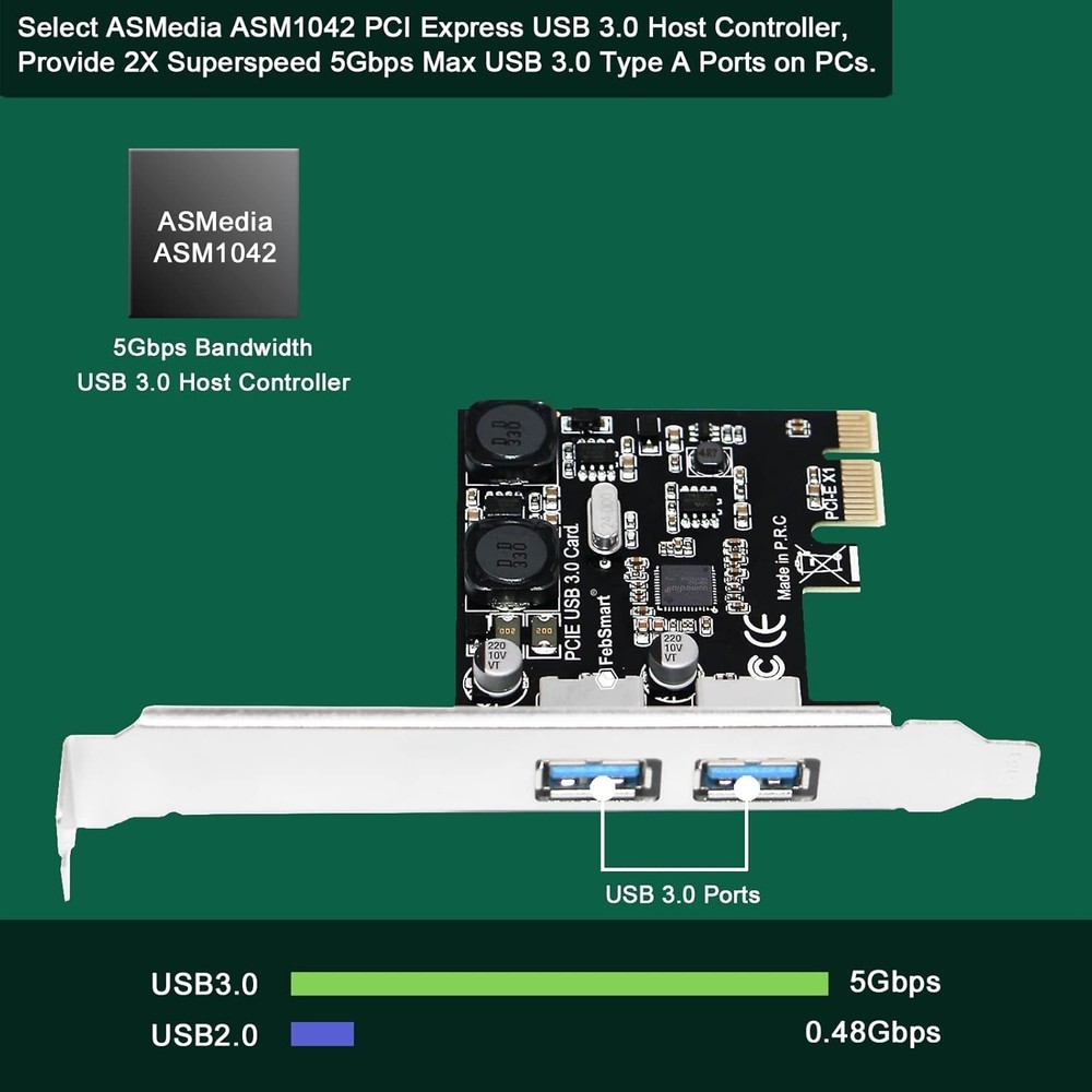 Fast 2-Port USB 3.0 Expansion Card for Windows, MAC & Linux – Easy Installation