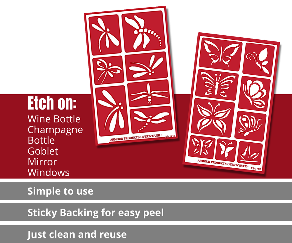 Dragonfly & Butterfly Design Pattern Glass Etching Stencils Reusable Armour Etch