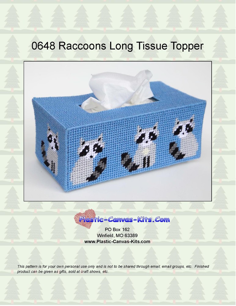 Raccoons Long Style Tissue Box Topper-Plastic Canvas Pattern or Kit
