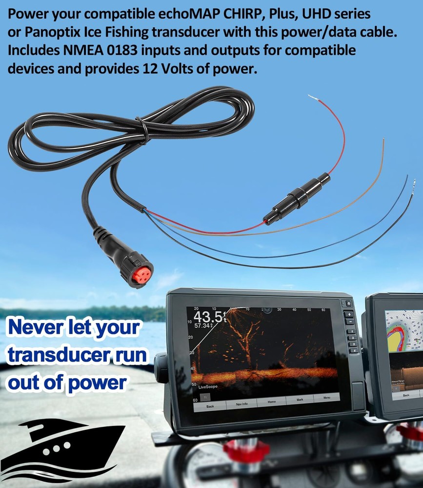 Power/Data Cable Threaded 4-Pin 010-12445-00 for Garmin Transducers echoMAP