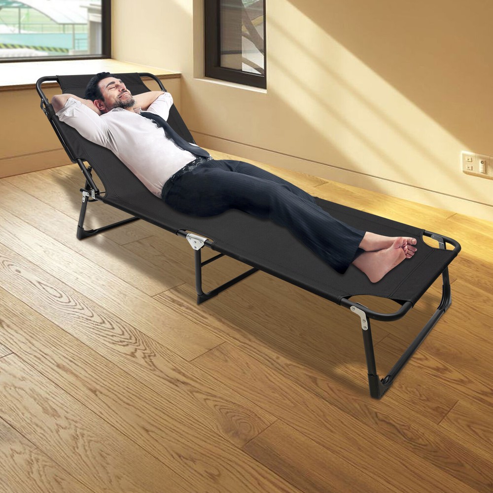 Outdoor Folding Cot Camping Sleeping Bed Black Adjustable Cots Camping