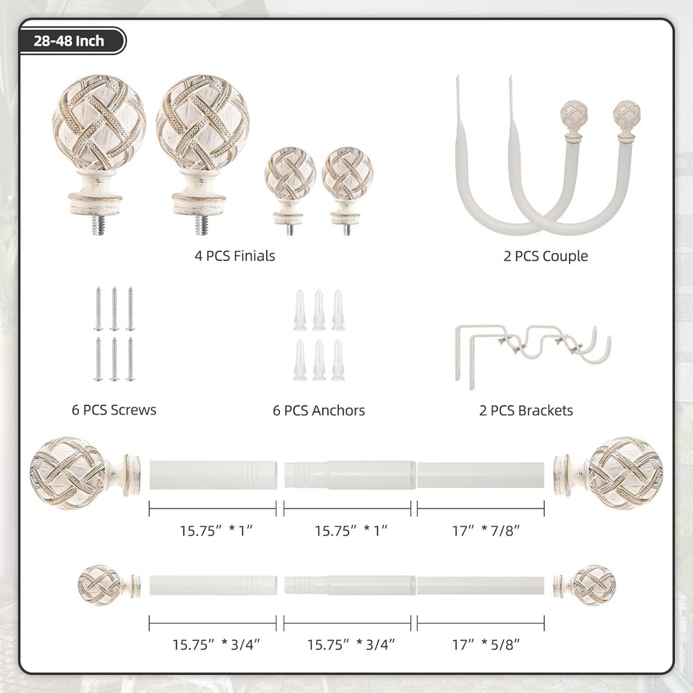 1 Inch Diameter Double Curtain Rod Set Windows Heavy Duty Double Window