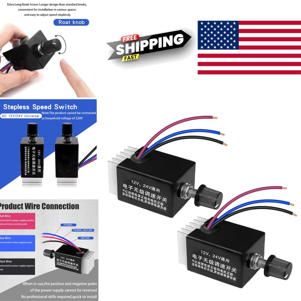 2 PCS 12V 24V DC Motor Speed Controller Adjustable Knob Electronic Regulator