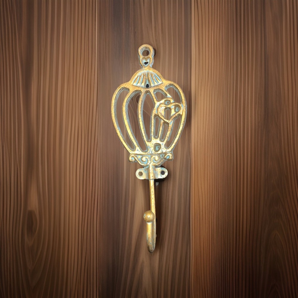 3 Antique Brass Birdcage Coat Hooks