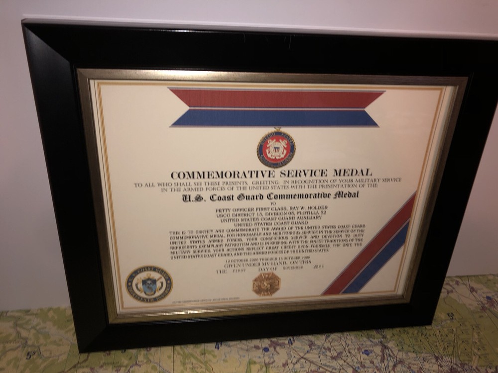 U.S. COAST GUARD COMMEMORATIVE MEDAL CERTIFICATE ~ Type 1