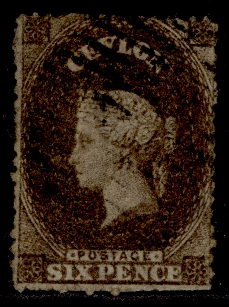 CEYLON QV SG31, 6d deep brown, USED. Cat £130.