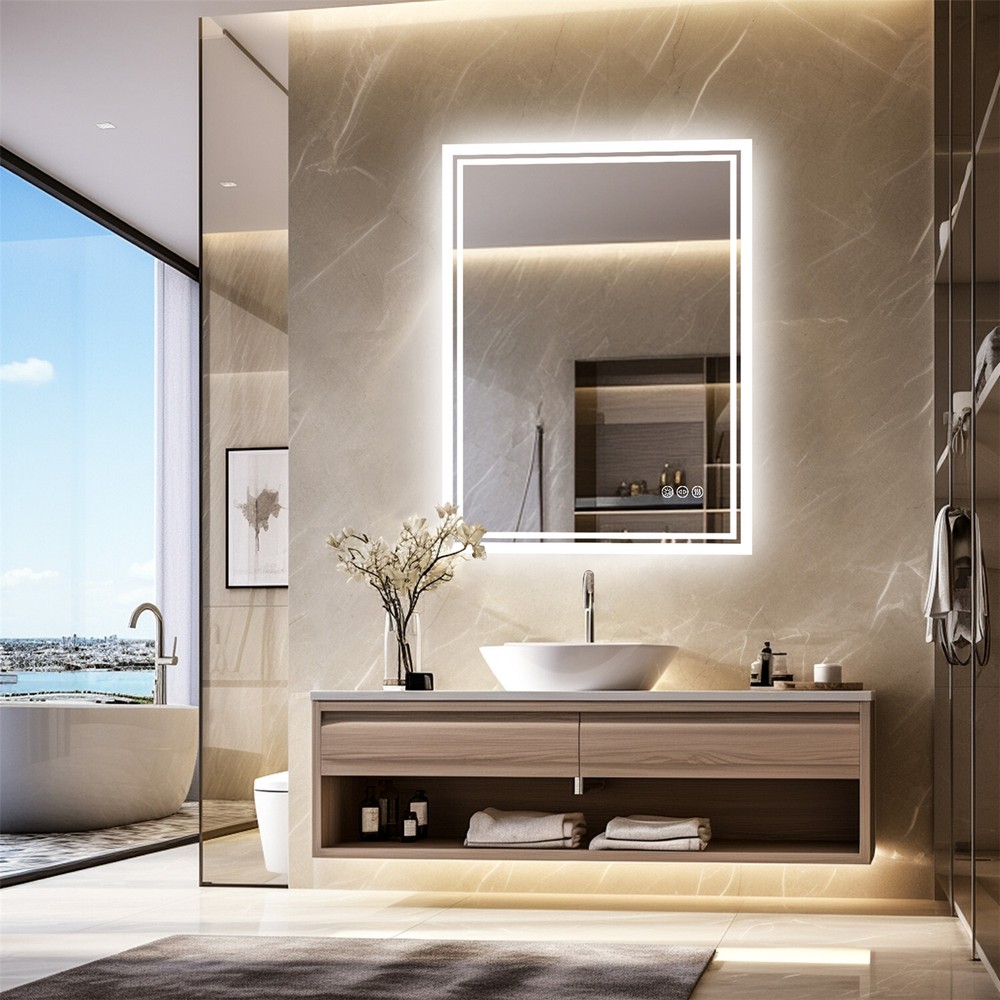 Rectangle Backlit Mirror Illuminated Demister Wall Mount Bathroom IP54 Dimmable