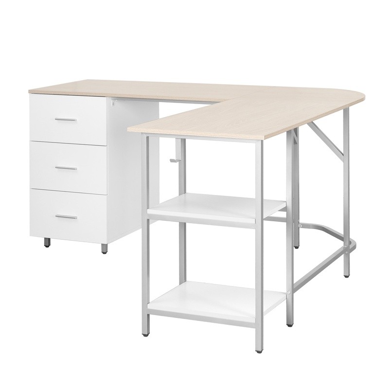 L Shaped Computer Desk W/ Storage Drawers Adjustable Open Shelves Efficiency New