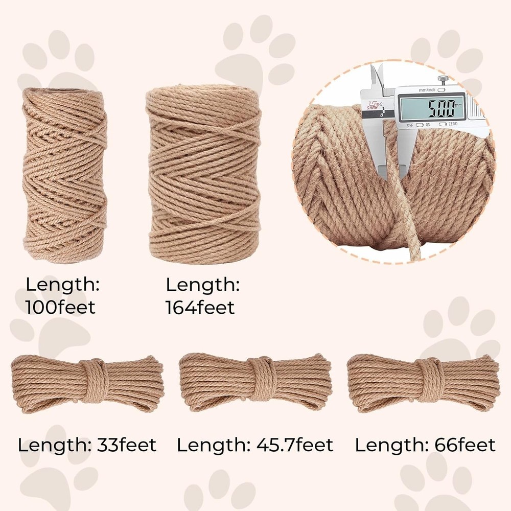 Versatile 33FT Hemp Sisal Rope for Cats - Durable Scratching Post Replacement