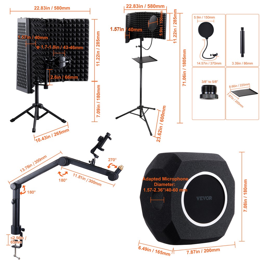 VEVOR Microphone Isolation Ball High-Density Foam with Dual-Layered Pop Filter