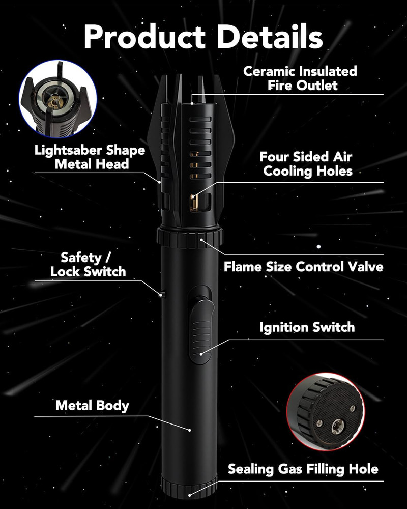 Lightsaber Torch Lighter – Butane Refillable Kitchen Torch, Adjustable Flame Tor