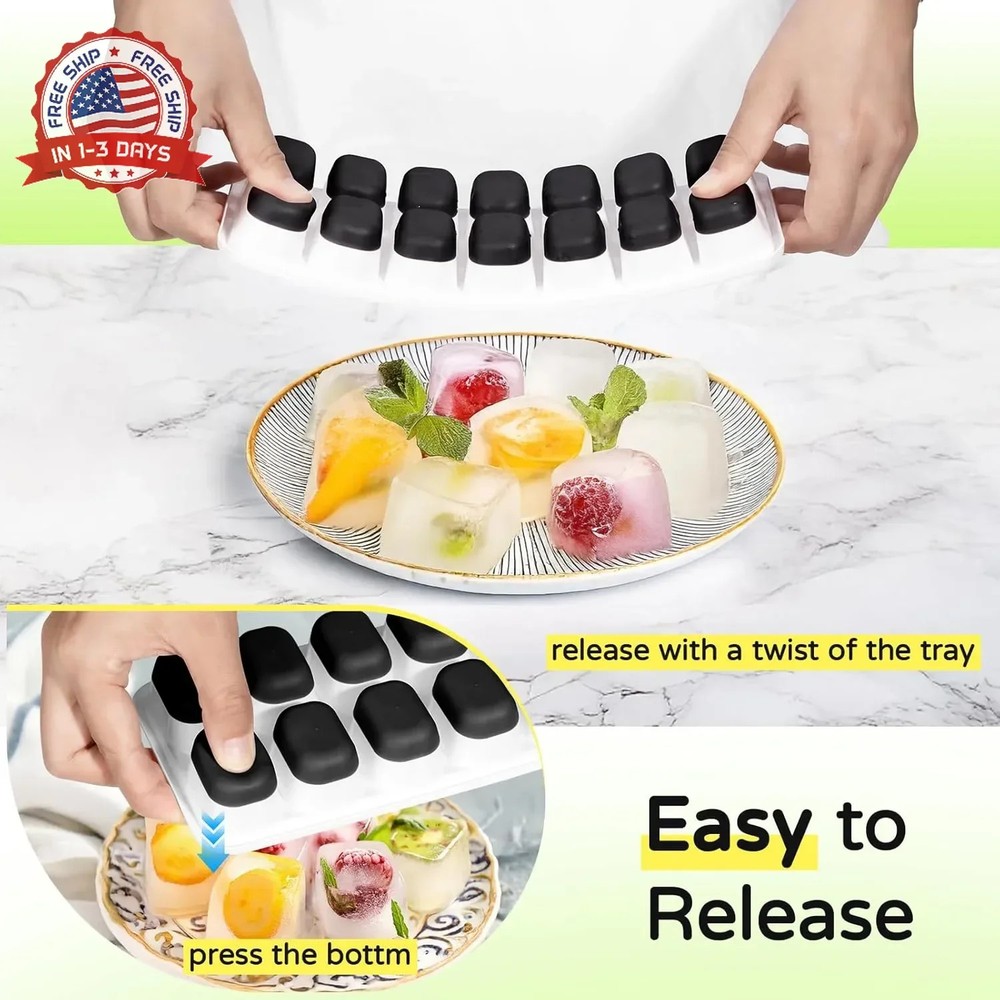 Ice Cube Tray 5 Pack, Stackable Silicone Ice Cube Trays with Lid- Easy Release R