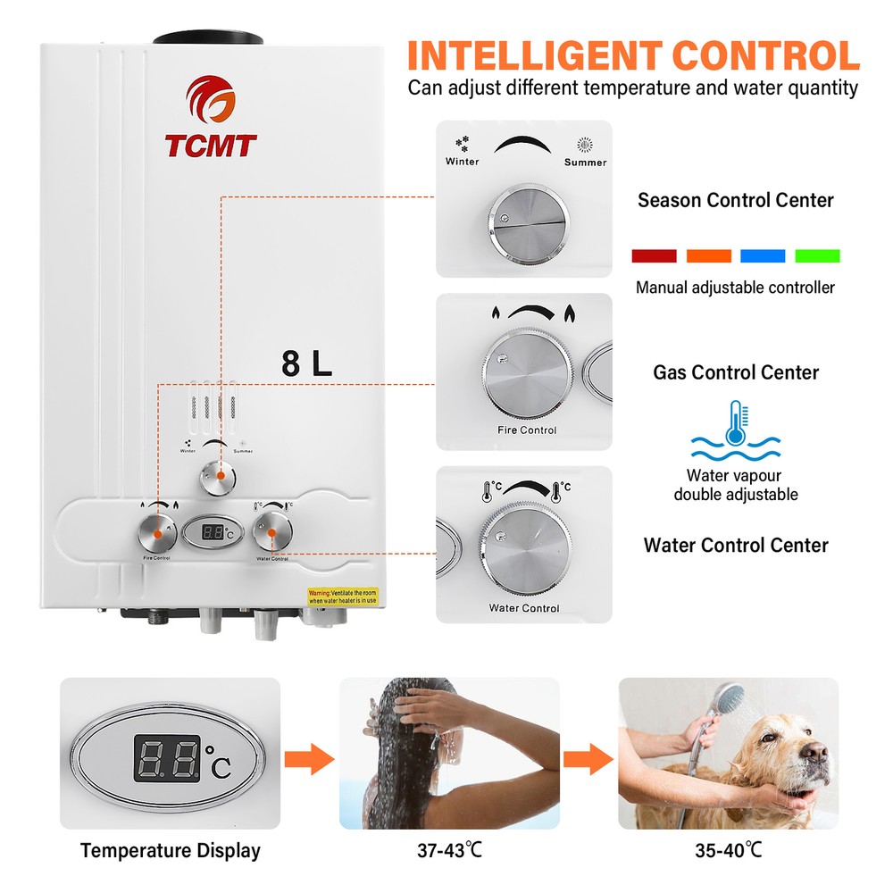 8L Propane Tankless Water Heater Gas LPG On Demand Water Heater Water Boiler