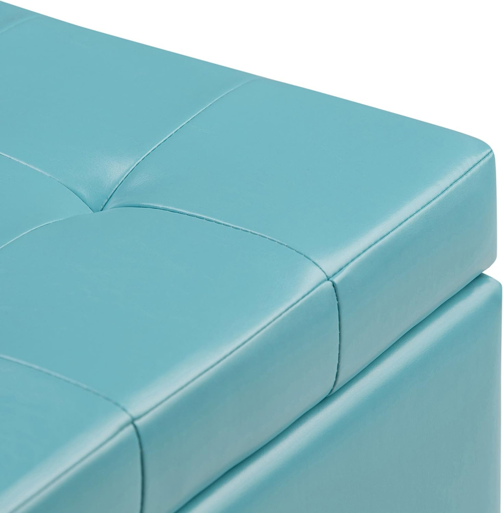 Cosmopolitan 34 Inch Wide Transitional Rectangle Storage Ottoman in Soft Blue Ve