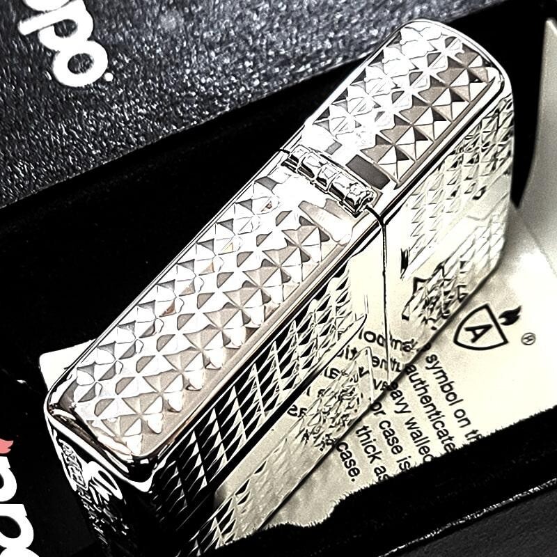 Zippo Armor Diamond Cut Engraving 4 Side Processing Mirror Finish Silver Lighter