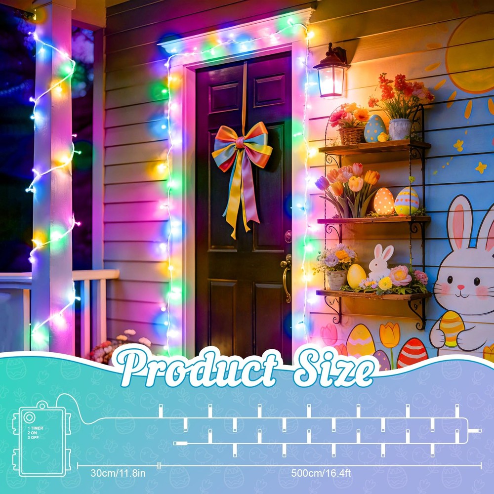 Easter String Lights Battery Operated, Pastel Easter Lights with Timer 16.4ft...