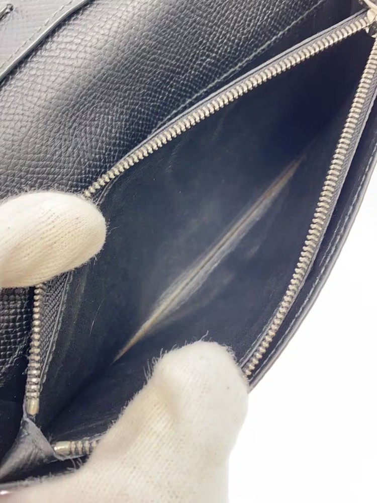dunhill long wallet leather black plain men's