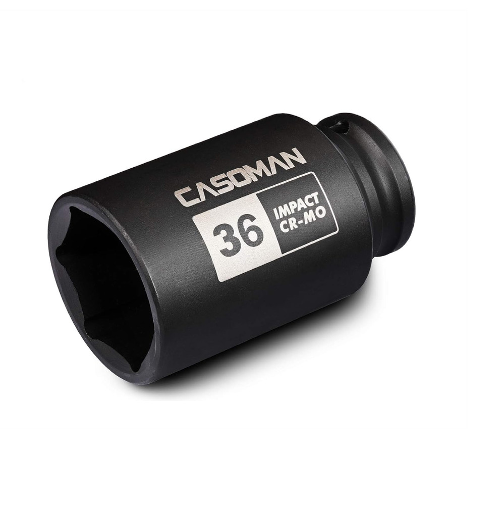 1/2" Drive X 36 Mm Deep 6 PT Impact Socket, CR-MO, Drive 6 Point Axle Nut Socket