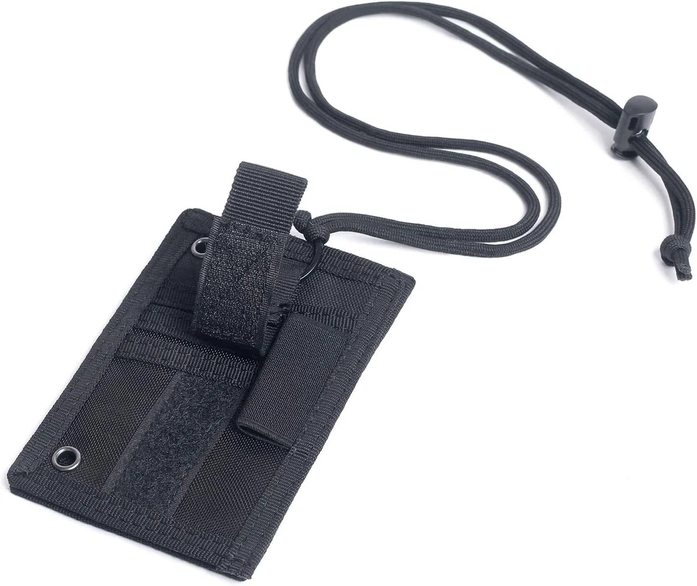 2x Black Tactical ID Card Holder Hook&Loop Patch Badge Organizer Neck Lanyard