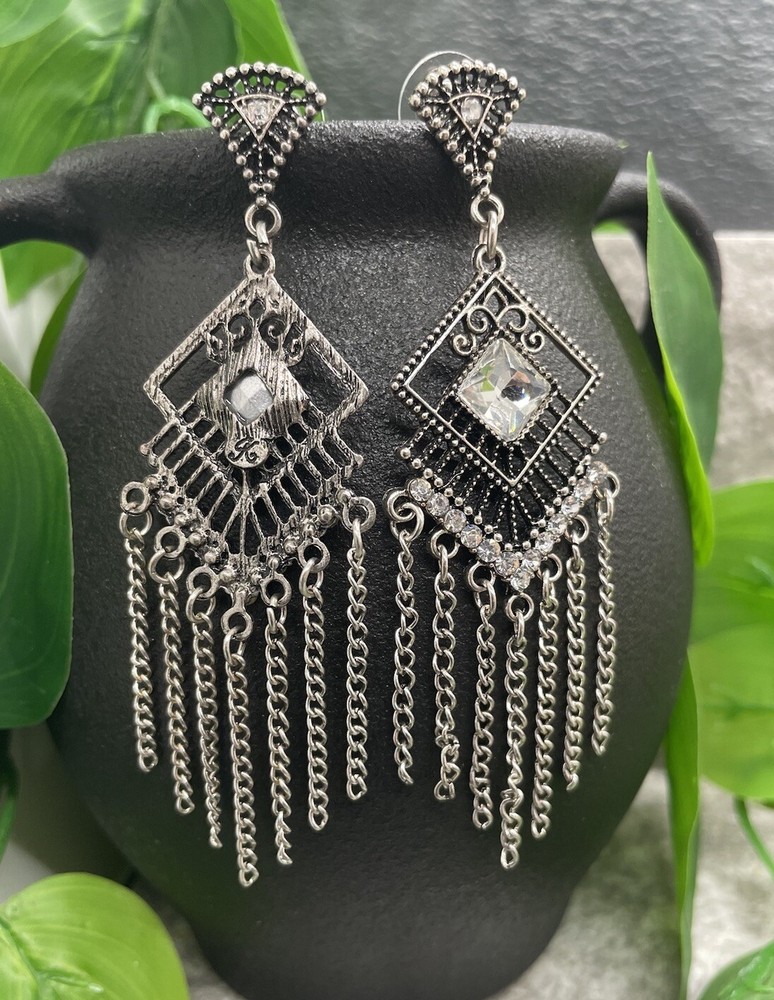3” Silver-tone Earring Set Boho Bead Retro Drop Dangle New Free Ship B1216