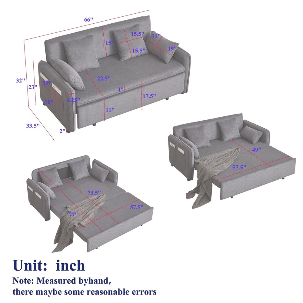 Convertible Sofa Bed 3 in 1 Multi-Function Folding Sleeper Sofa Bed with Pillows