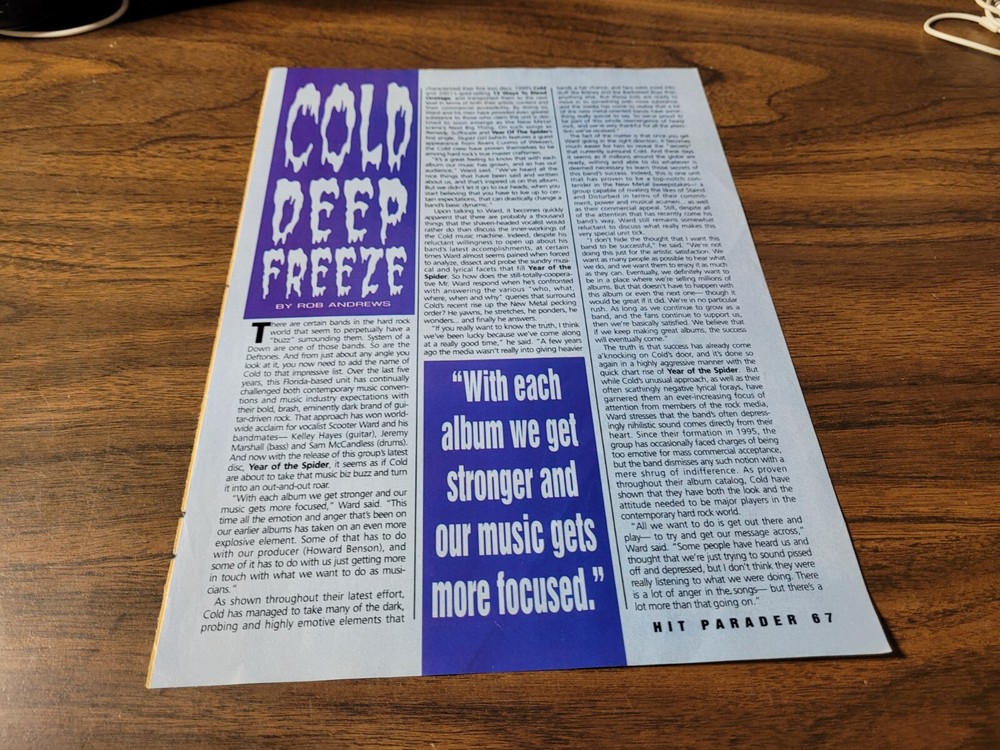 Cold "Deep Freeze" Hit Parader Magazine Article