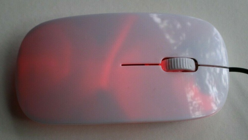 Computer Mouse USB Wired, Scroll Wheel, White, Red LED Light, For Laptop PC Mac