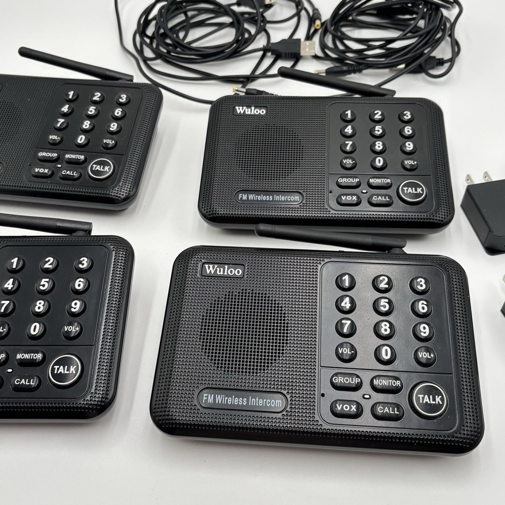 Wuloo Wireless Intercom System for Home 10 Channel 3 Code 1 Mile Range - 4 Sets