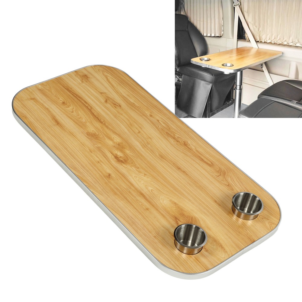 Rectangle Yellow Boat Table Top with 2 Cup Holders Solid Wood Removable Desk WT