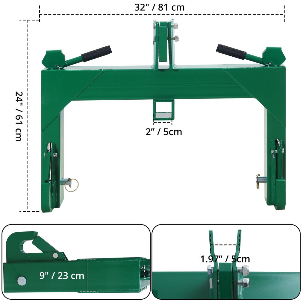 3 Point Quick Hitch Adapter for Category 1 & 2 w/ Adjustable Bolt Tractor 3000lb