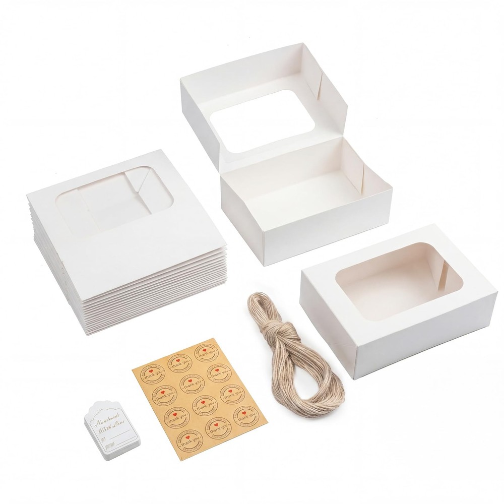 24 Pack Cookie Boxes with Window, 9x6x3 Inch White Bakery Containers for Dess...