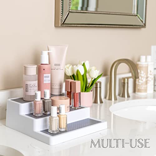 2 Pack 3-Tier Expandable Spice Rack, Adjustable Length, Stability, Non-Skid Shel