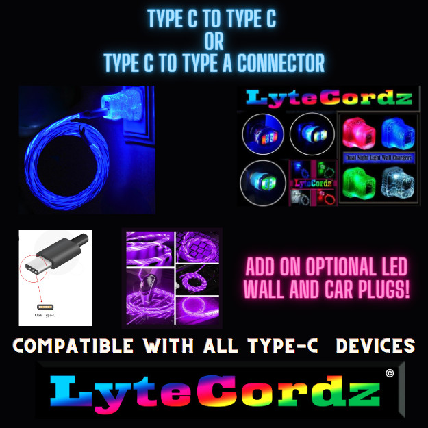 LYTECORDZ LED Lighted Light Up TYPE C Charging Charger Cable USB Cord