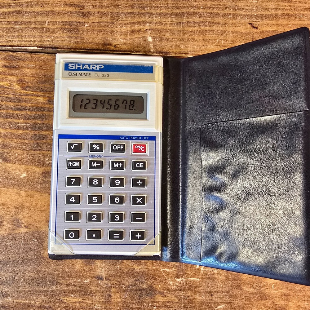 Vintage SHARP Battery Calculator ELSI MATE EL-323 With Case and Function Manual
