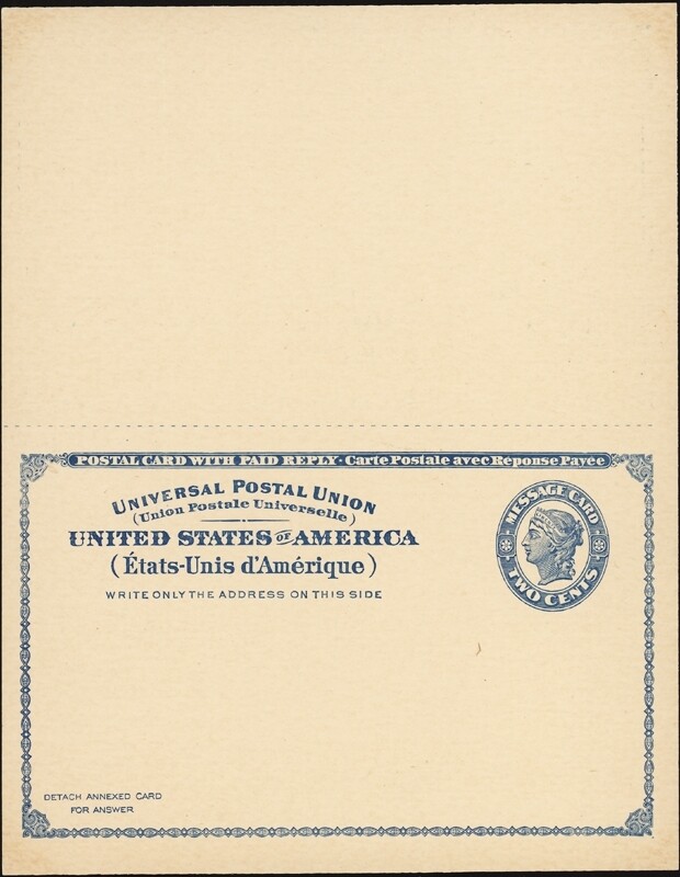 U.S. 1893. Paid Reply Post Card Unfolded UY2a,  Mint