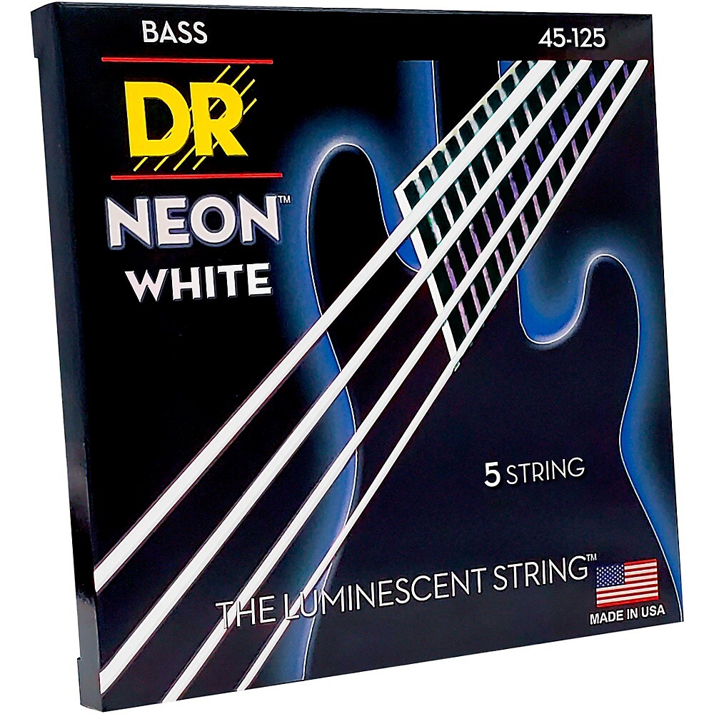DR Strings Hi-Def NEON White Coated Medium 5-String Bass Strings