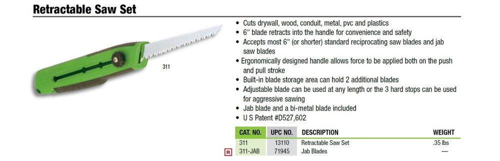 Greenlee 311 Retractable Hand Saw Set