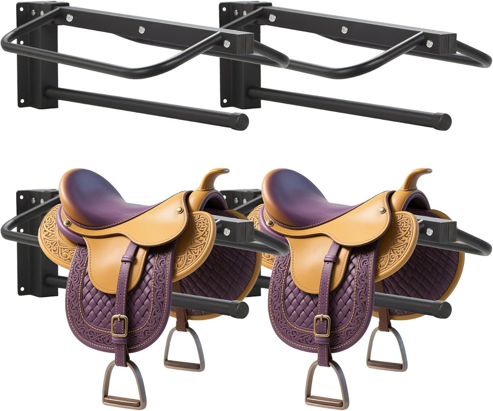 4 Pack Saddle Rack with Pad Bar,Heavy Duty Wall Mounted Saddle Rack, Saddle Stan