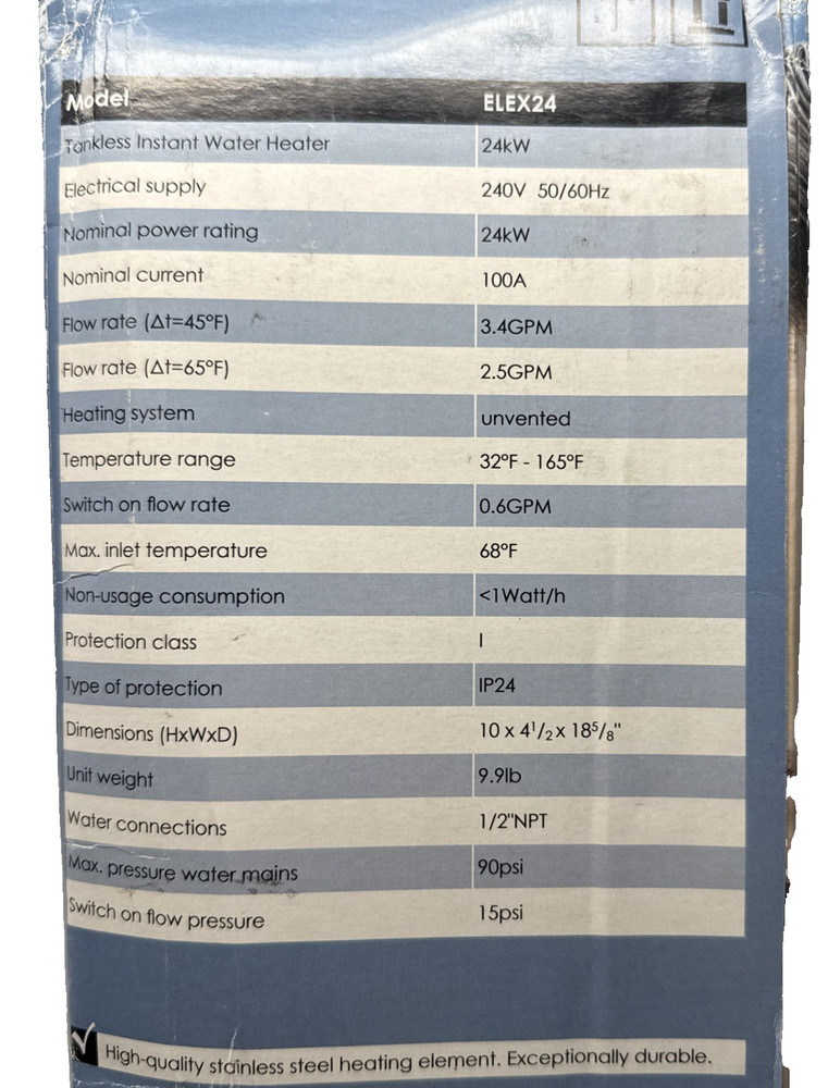 Thermoflow ELEX24 Tankless Instant Water Heater 24kW 240V Electric New Open Box