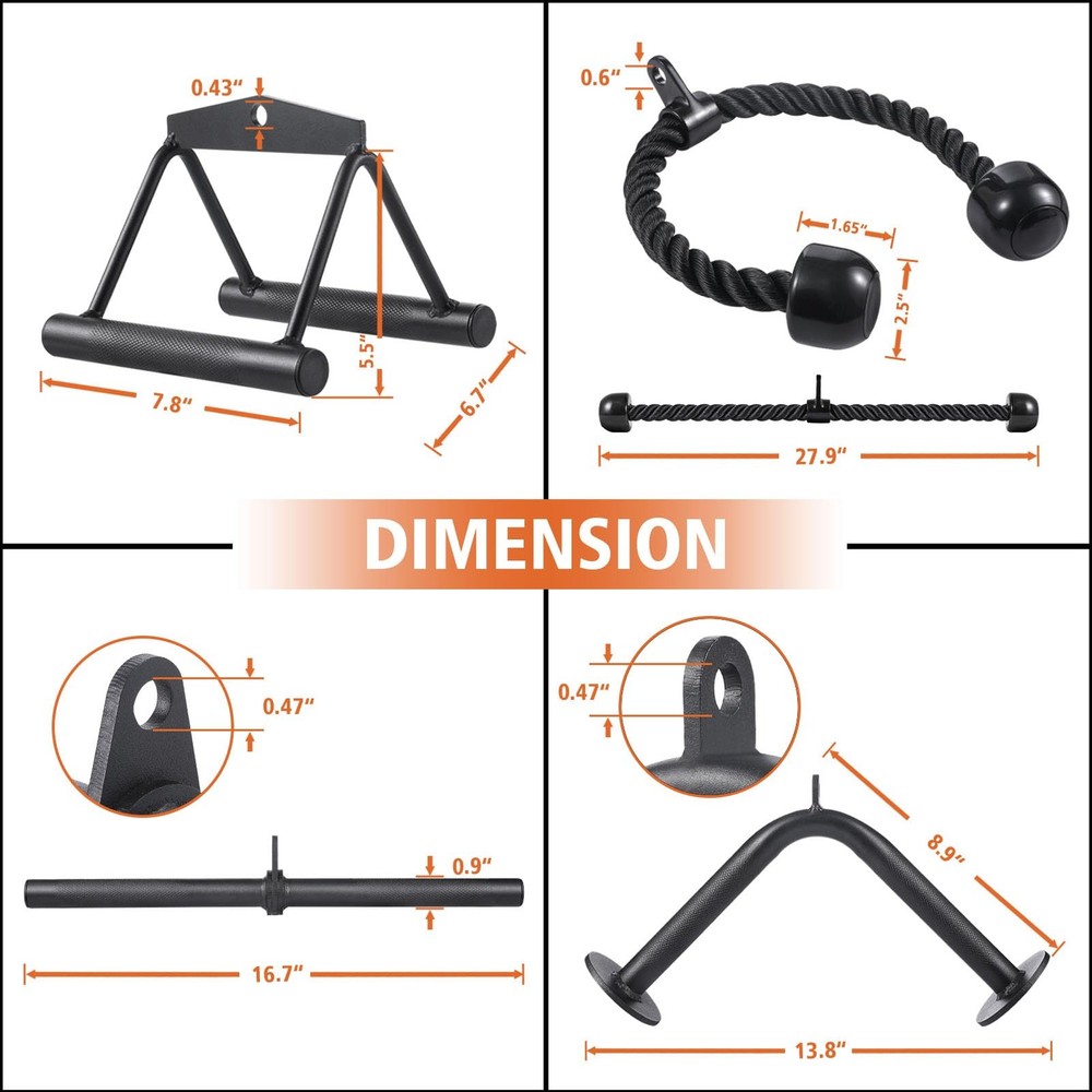 Workout Cable Machine Attachment Set LAT Pulldown Tricep Rope VBar Handle
