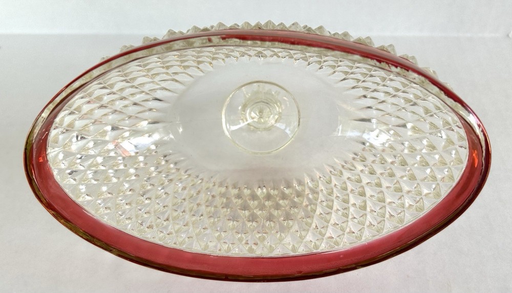 Indiana Glass Diamond Point Ruby Flash Butter Dish With Lid