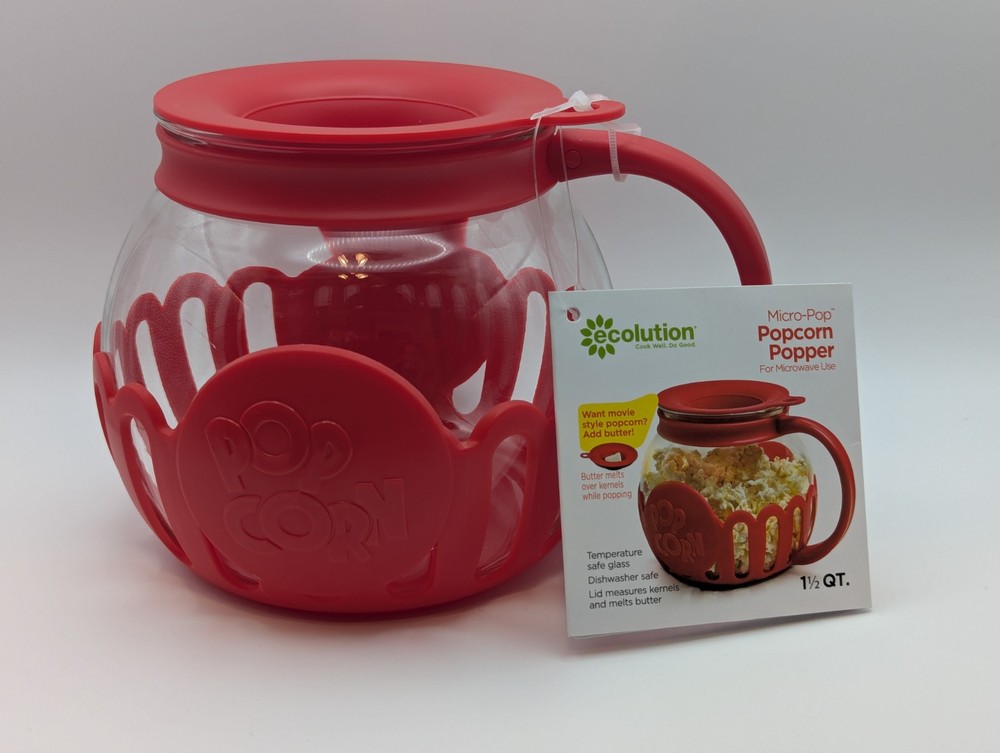 Ecolution Micro-Pop Microwave Popcorn Popper 1.5 QT RED *NEW WITH TAG*