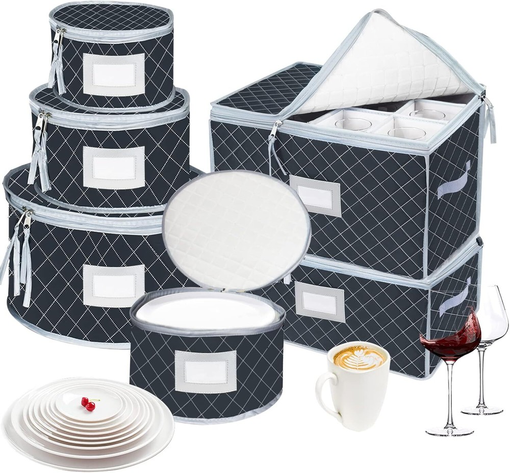 China Dinnerware Storage Containers Set- Dish Mug Stemware Cases Quilted Box