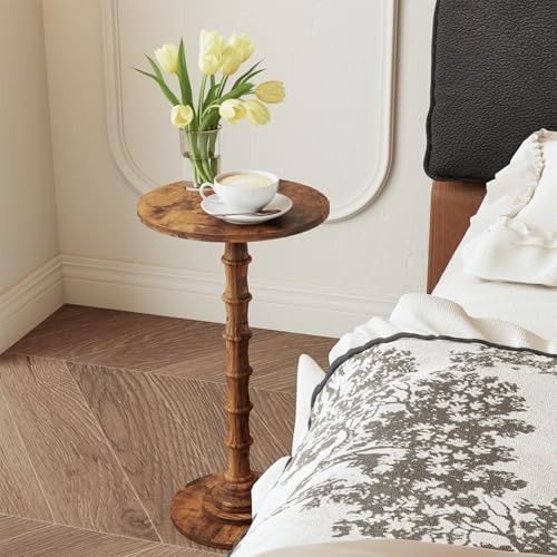 Round Side Table, Modern Drink Table for Small Spaces, Small End Rustic Brown
