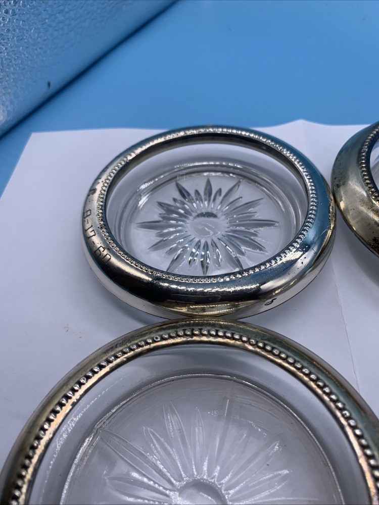 Vintage Sterling Silver Glass Coasters