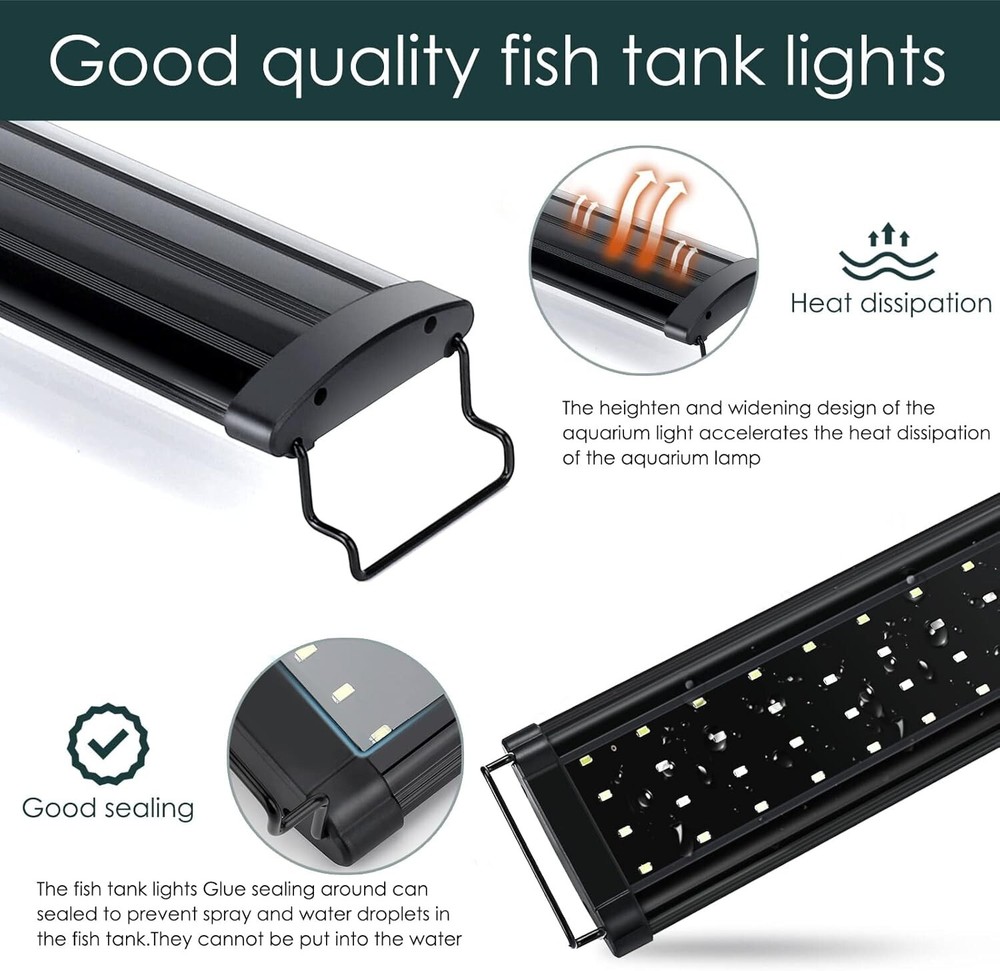 Full Spectrum LED Aquarium Light 12"-18" Adjustable Multi-Color 14W