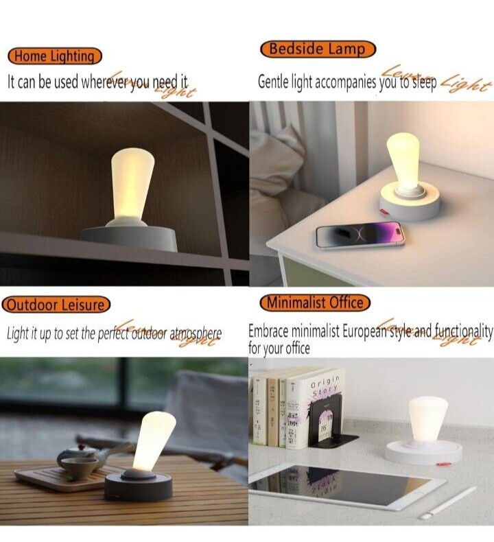 Night Light Table Lamp USB Charging Wall Lamp with Rechargeable Battery