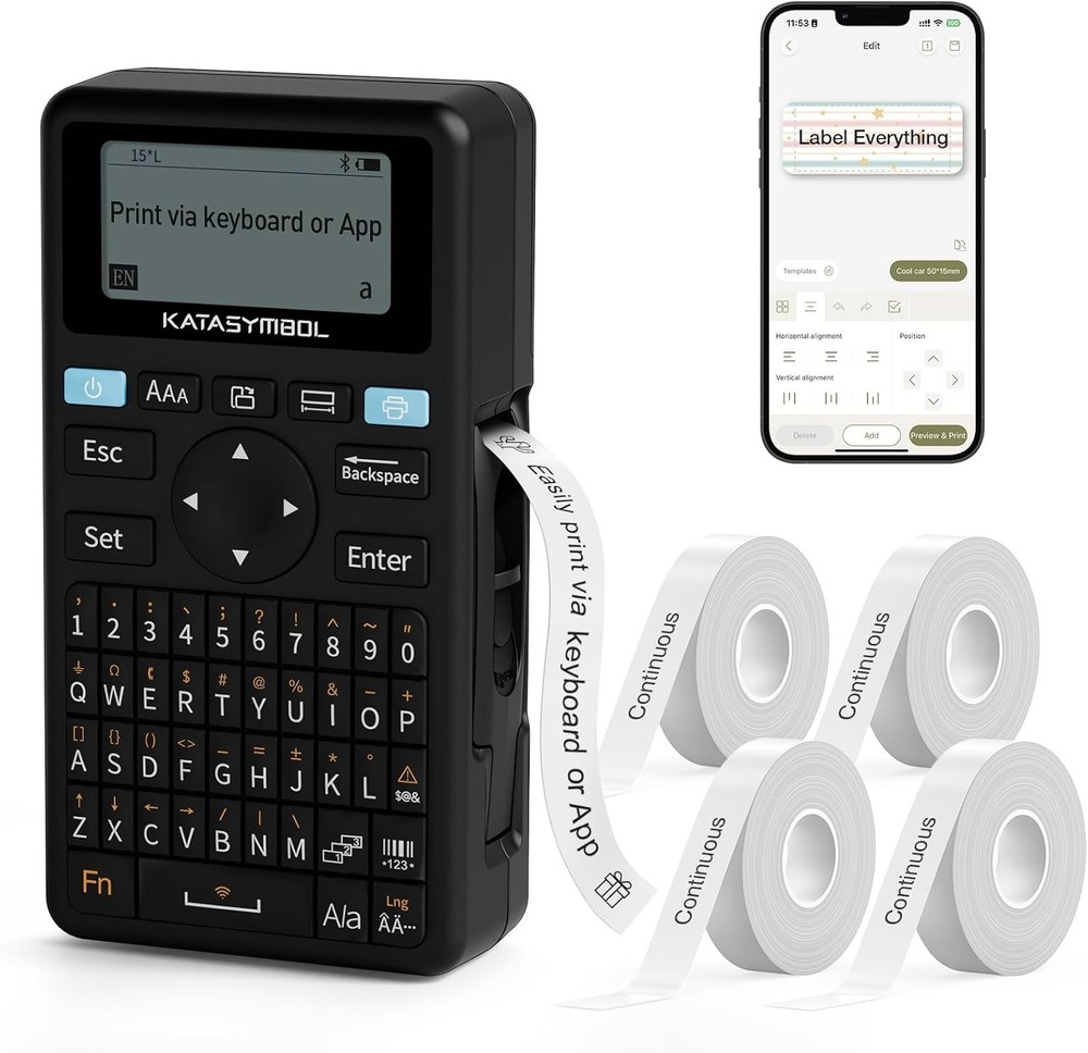 E11 Bluetooth Label Maker Machine with 4 Tapes, Support Keyboard & App with 4...