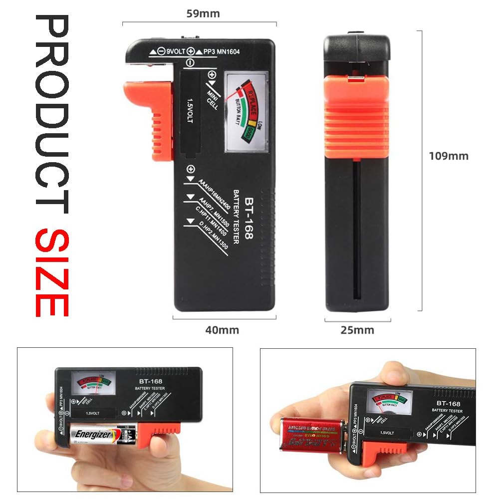 2Pcs Battery Tester Checker, Universal Checker for AA AAA C D 9V